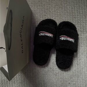 Balenciaga Black Plush Slides